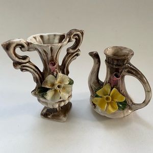 2 Vintage Capodimonte Small Vases Porcelain Flowers Made in Italy
